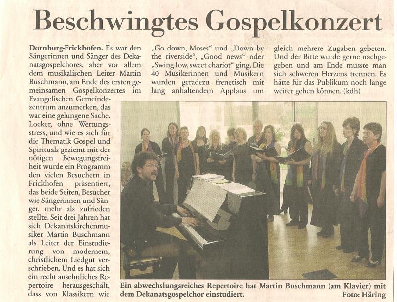 Beschwingtes Gospelkonzert - Nassauische Neue Presse vom 15. Mai 2006