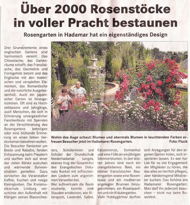 Über 2000 Rosenstöcke in voller Pracht bestaunen - Lokal Anzeiger vom 28. Juni 2014