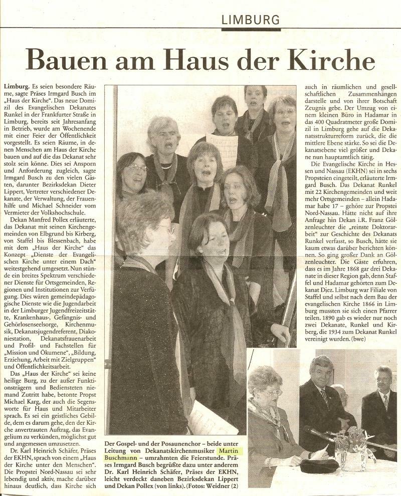 Bauen am Haus der Kirche - Nassauische Neue Presse vom 25. Juli 2005