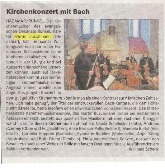 Kirchenkonzert mit Bach - Lokal Anzeiger vom 7. M&auml;rz 2012