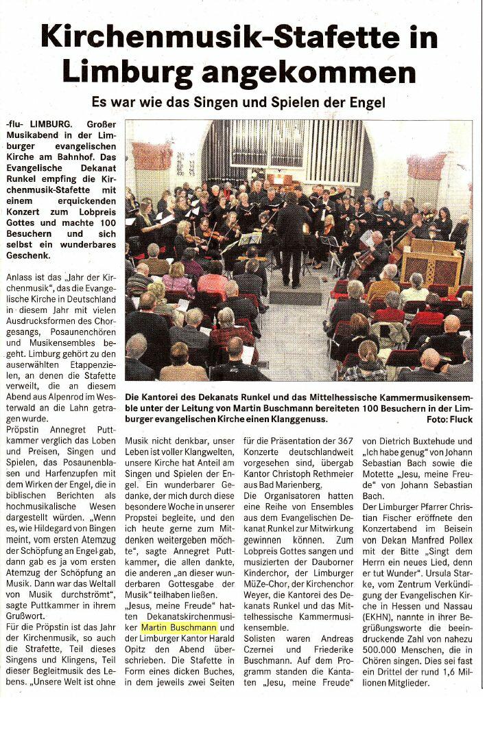 Kirchenmusik-Stafette in Limburg angekommen - Lokal Anzeiger vom 11. April 2012