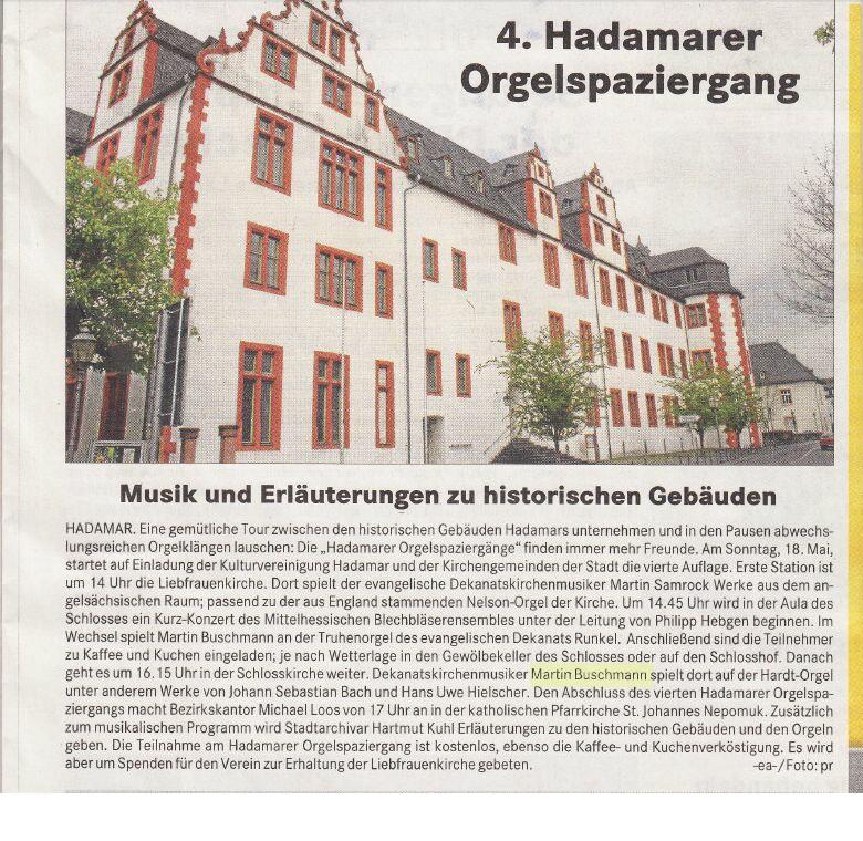 4.Hadamarer Orgelspaziergang - Lokal Anzeiger vom 10. Mai 2014